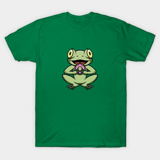 Cute Frog Eating Donut T-Shirt by Cubbone